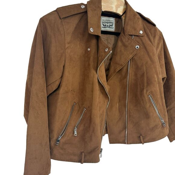 Levi's Faux Suede Full Zip Moto Biker‎ Jacket Coat Size 2X Plus Tab Shoulders - Picture 2 of 13